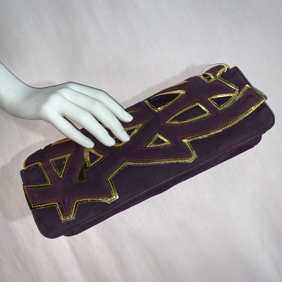 CHRISTIAN LOUBOUTIN purple suede laser cut CLUTCH - Picture 3 of 12